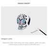BAMOER 925 Sterling Silver Halloween Blue and Pink Zircon Pattern Skull Charm Beads for Women Fine Jewelry