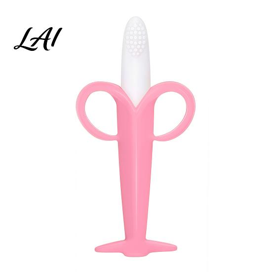Baby Grasping Toys Banana Silicone Teether Toothbrush Chew Toy with Raised Particles Food-Grade Gum Massaging Teethers BPA-Free Oral Care