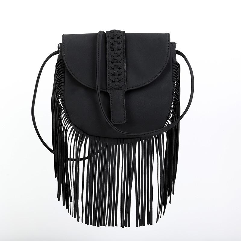 

Boho Semicircle Crossbody Bag PU Leather Fringe Shoulder Purse Fashionable Braided Top Flap Handbag Trendy Casual Messenger Bag чёрный