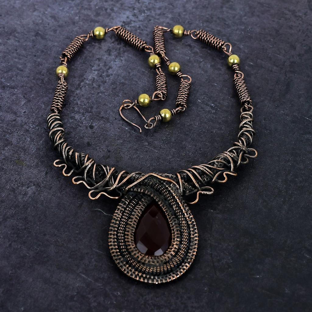 Natural Kashmir Red Ruby Gemstone Copper Wire Wrap Jewelry Necklace 18" o8T24