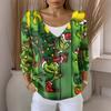 Women's Fashion Casual Knit Sweater Button-Up Christmas Print Cardigan Jacket