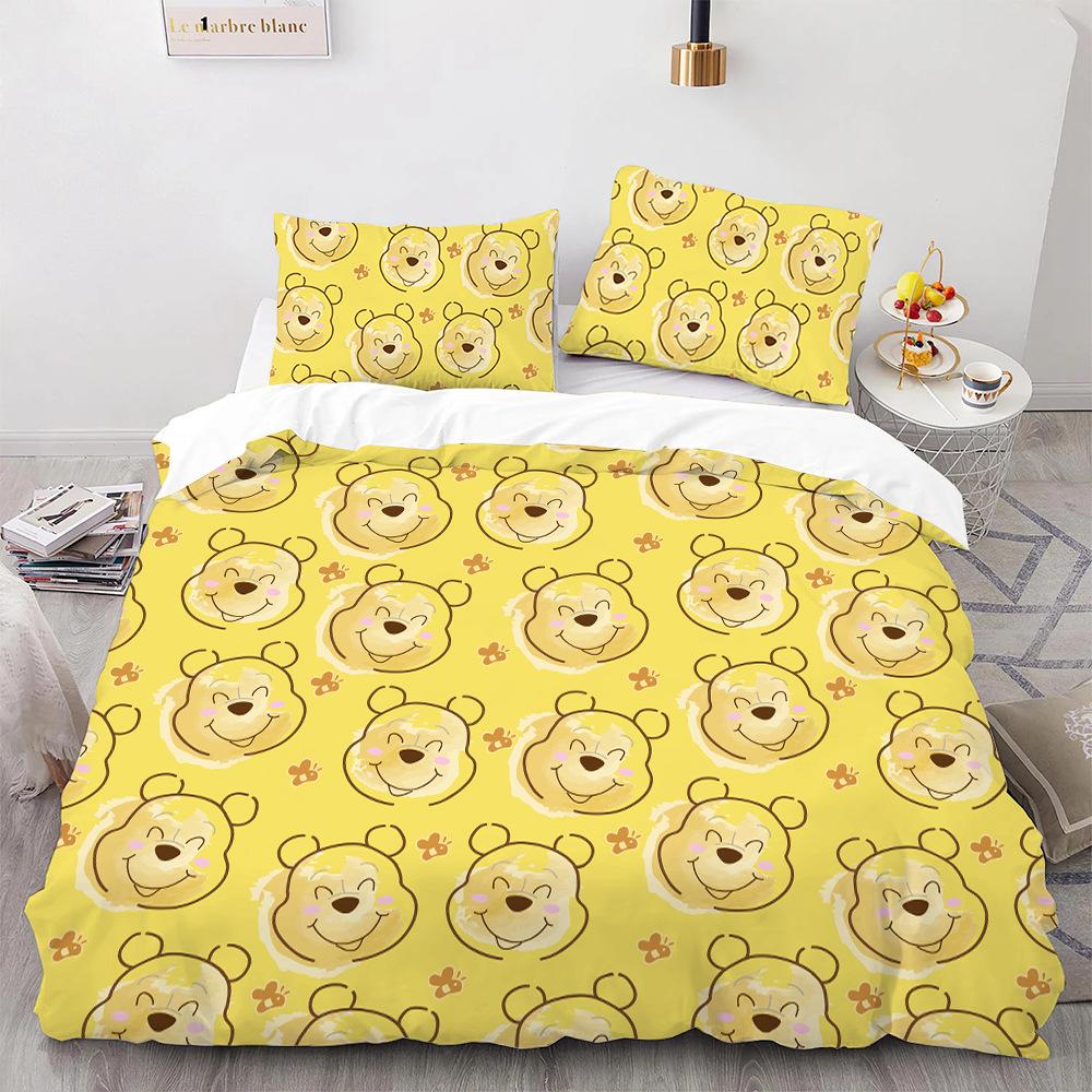 Winnie the Pooh Bedding Sets Cute Bear Comforter Cover Bed Cover Duvet Cover Pillow Case 2-3 Pieces Sets Bedroom Decoration