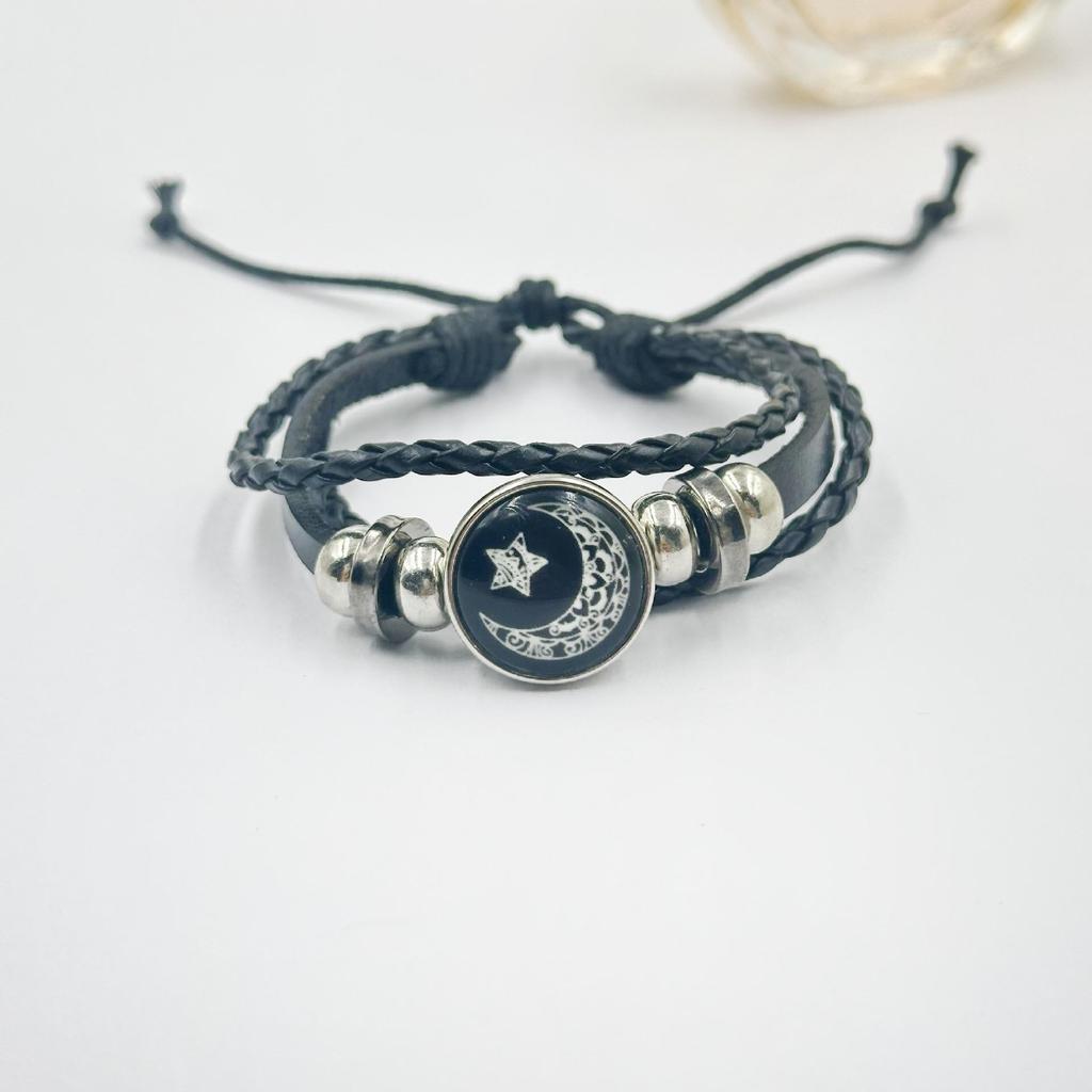 Luminous Sun & Moon Time Gem Unisex Vintage Leather & Beaded Bracelet