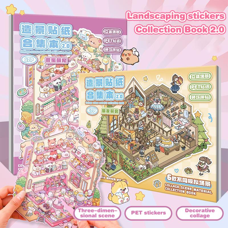 1Set Cartoon Travel Diary Landscape Sticker Diy Toy Game Books Diy Miniature Scene Visual Stacking Stickers Birthday Gifts