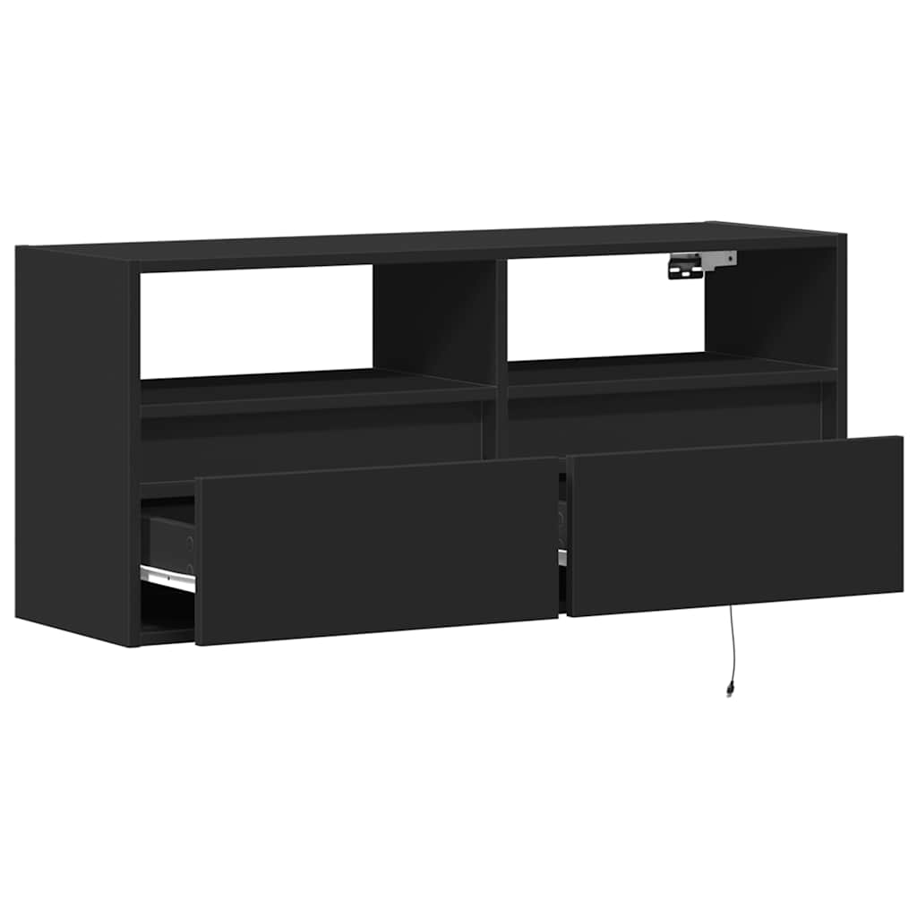 Wall Mounted TV Cabinet with LED Lighting Black 100 X 31 X 45 Cm