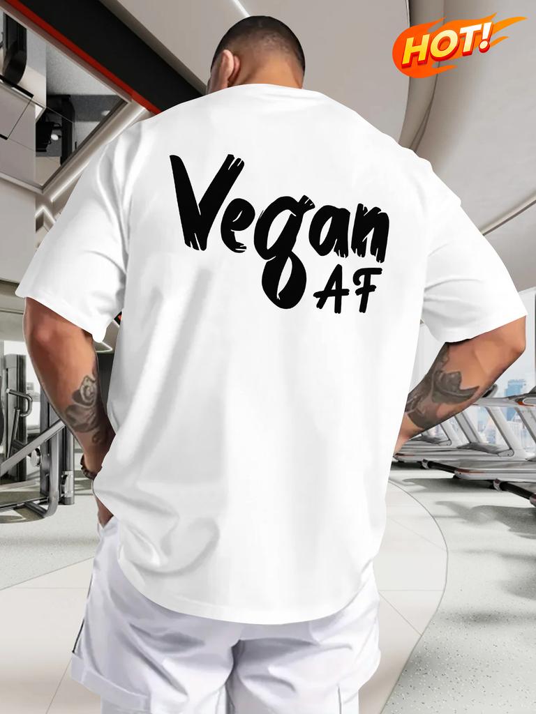 European Size Men'S Summer Casual Vegan Graphic T-Shirt - Navy Blue, Short Sleeve