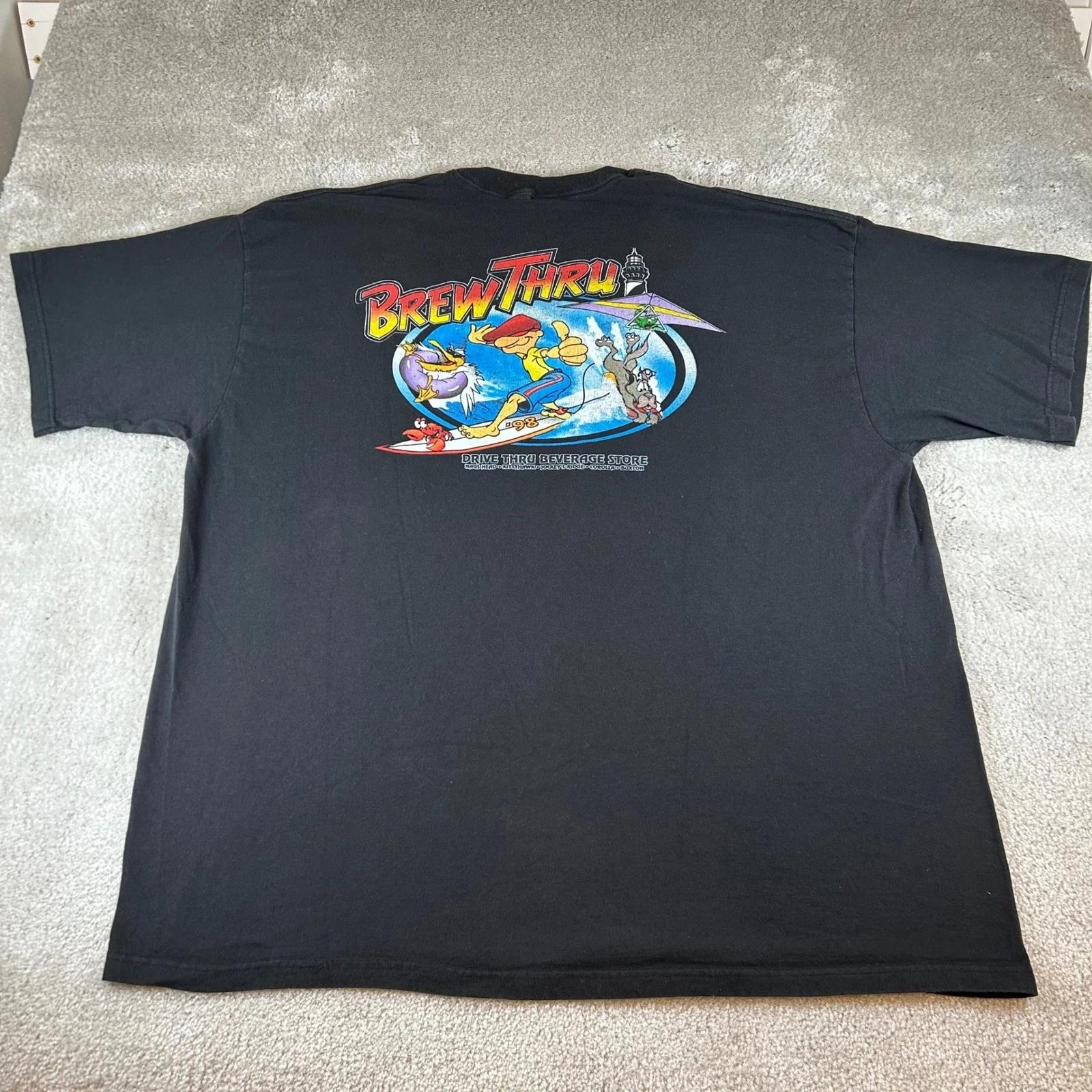 Vintage Brew Thru Drive Thru Store Graphic T-shirt Mens 3XL Black Outer Banks NC XL