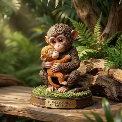 Cute Monkey Figurine Small Baby Monkey Holding Plush Toy Desktop Ornament for Living Room Bedroom Office Table Decor