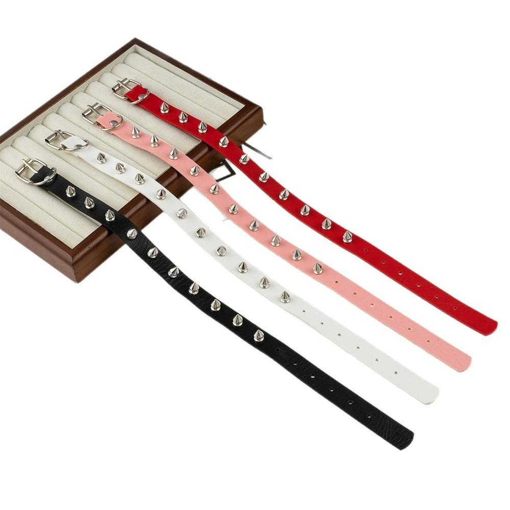 Pink Red White Black PU Leather Choker Necklace for Women Men Cool Punk Gothic Biker Collar Studded Rock Necklace Rave Jewelry