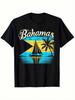 T-shirt Unisex Pesante 180gsm Bandiera delle Bahamas - Grafica Tropicale con Barca a Vela e Palma con Stampa del Patrimonio Bahamiano, Colori Vivaci e Dorati, Comfort