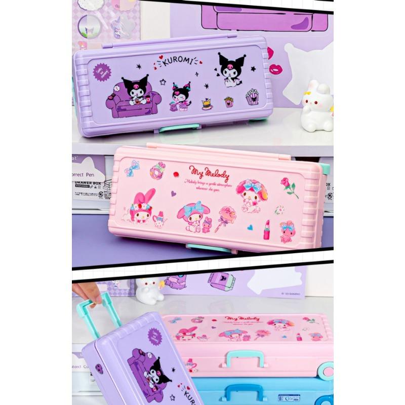 Children Girls Double Layer Large Capacity Plastic Multifunctional Pull Rod Pencil Case