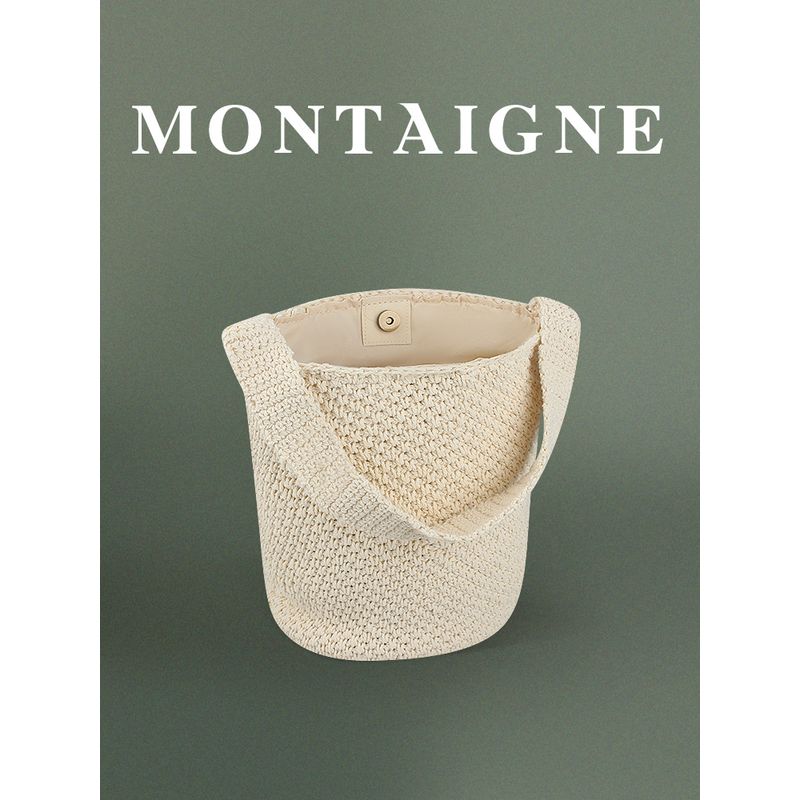 French Montaigne French style Handmade Knitted Shoulder Bag Woven Bucket Bag Versatile Commuter Wool Bag