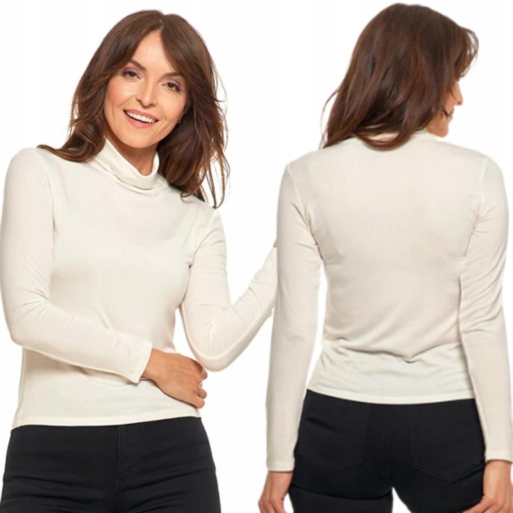 Women's Smooth Viscose Blouse with Long Sleeves, Elegant Turtleneck, MORAJ XXL Beige
