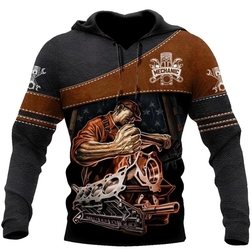 Herren Kapuzenpullover Vintage T-Shirt Herbstkleidung Mechaniker 3D Druck Tops Fashion Street Casual Hoodies Übergroßer Pullover