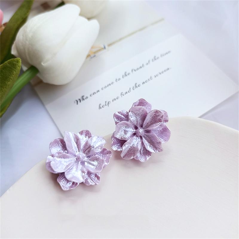 Exquisite Big Purple Flower Stud Earring for Women French Retro Elegant Japanese Sweet Resin Ear Wedding Party Jewelry