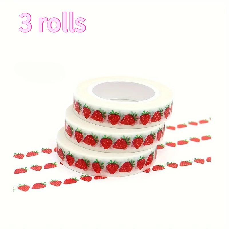 

3 Rolls Cute Strawberry Washi Tape - Non-Adhesive Red & Green Strawberry Seed Paper Stickers Suitable for Scrapbooking,Planner