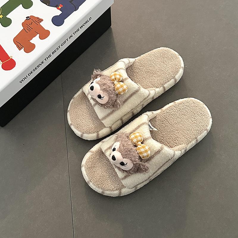 

Плюшевые тапочки Shirley rose с толстой подошвой в полоску, модные милые домашние тапочки для осени, комнатные нескользящие 40-41 хаки