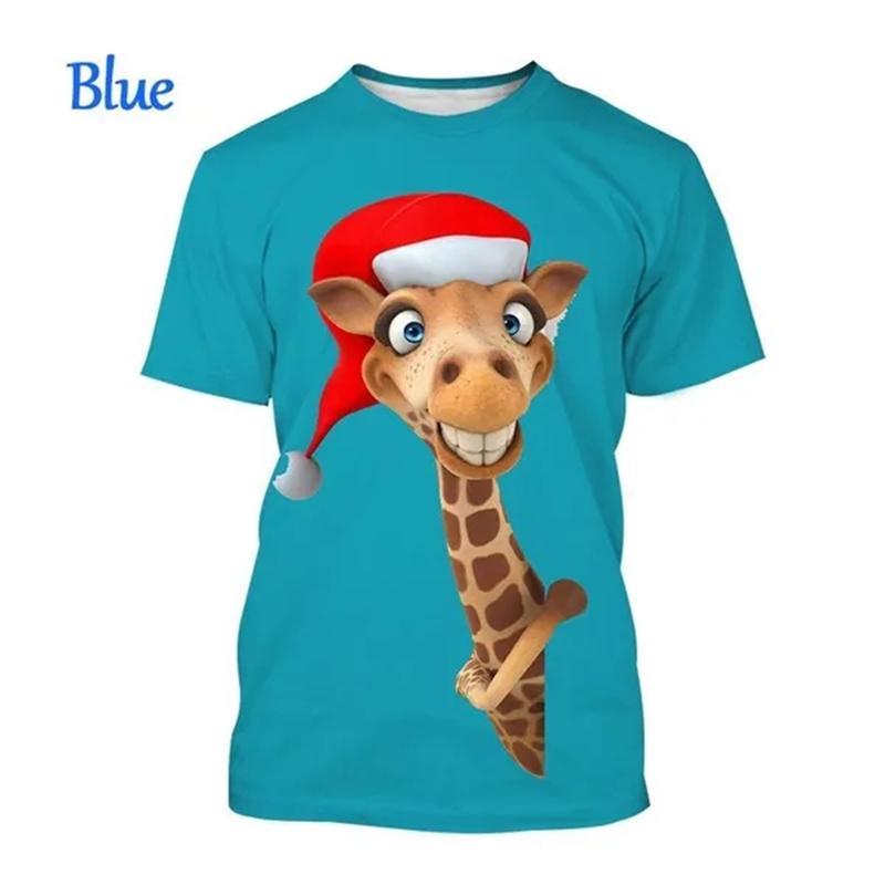Giraffe Print Children's T-Shirt Cute 3D Boys' Casual Cartoon Animal Short-Sleeve Top