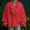 Men's Solid Color Pleated Puff Sleeve Lapel Vintage Shirt