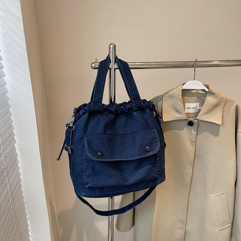 

Вместительная джинсовая парусиновая сумка через плечо на одном плече, повседневная модная сумочка темно-синий