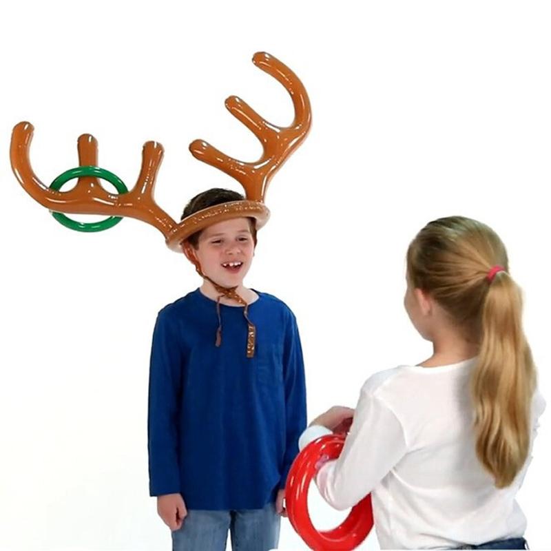 DIY Xmas Kids Gift Christmas Game Inflatable Funny Reindeer Antler Hat Ring Toss Navidad Natal New Year Outdoor Inflated Toys
