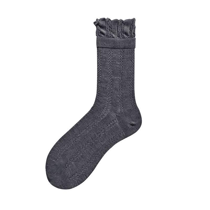 Effen Gekleurde Ademende Stapelbare Sokken met Uitsparingen voor Dames, Sokken tot Halverwege de Kuit, Geschikt voor Alle Seizoenen, Veelzijdige Casual Katoenen Sokken.