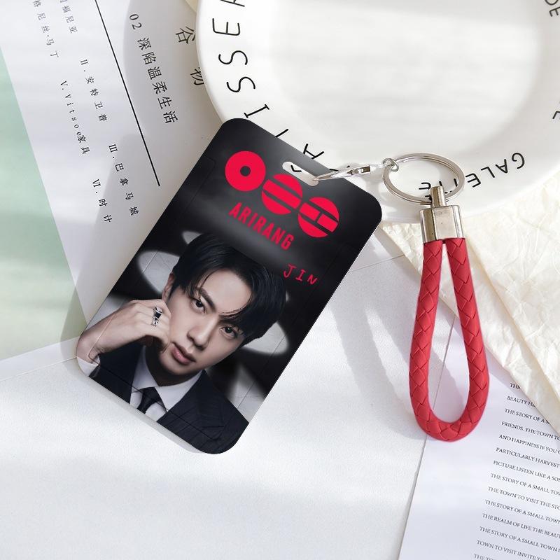 BTS Sliding Photocard Holder, Protective ID Badge Card Case with Braided Keychain Strap, Student Campus Bus Meal Card Protector Merch for ARMY