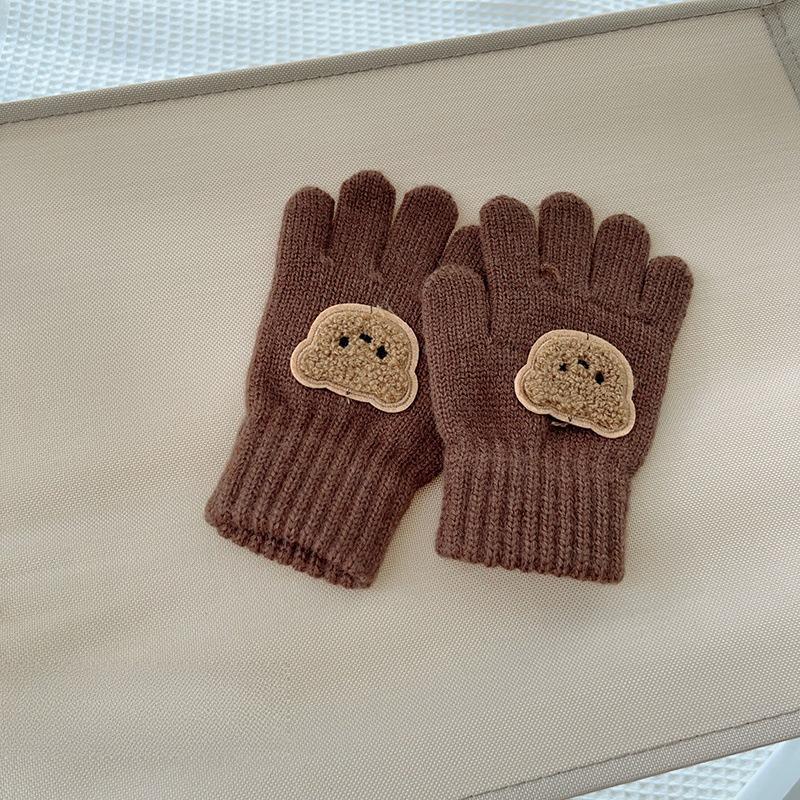 0-7Y Baby Cartoon Bear Mittens Winter Warm Kids Girl Solid Doll Gloves Knitted Children Toddler Thick Teething Mitten Handschoen