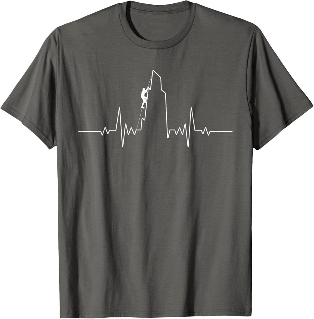 Klippklättring EKG Hjärtrytm Bergsbestigare Grafisk T-shirt Andningsbar Kortärmad T-shirt för Män Kvinnor
