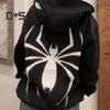 Płaszcz unisex Nadruk pająka Ciemny punkowy styl unisex Halloweenowy kostium Główna ulica Hip Hop Miękki pluszowy, zapinany na zamek, długi rękaw z kapturem, zimowy płaszcz jesienny