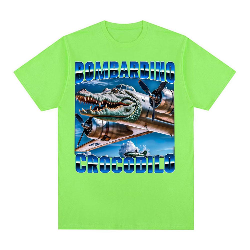 Bombardino Crocodilo Funny Crocodile Plane Bomber Meme T Shirts for Unisex Women Summer Pop Fashion Trend Oversized Cotton Tshirt