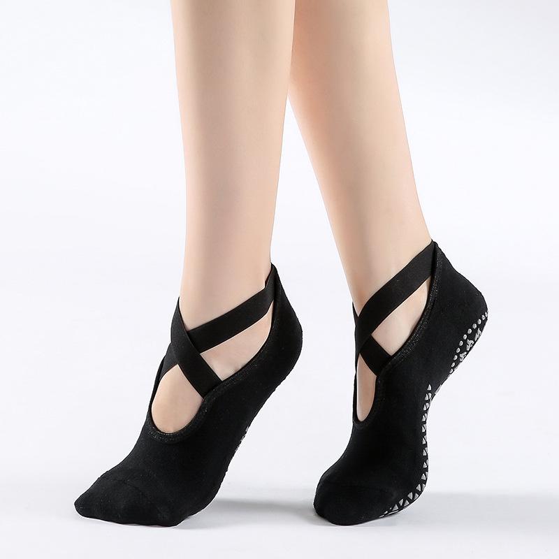 

Модные носки для йоги из гребенного хлопка со шнуровкой и нескользящей вставкой One Size