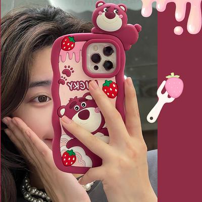 Puzdro na telefón Cartoon Puppy Strawberry Bear Kompatibilné pre iPhone 14 13 12 11 Pro Max 7 8 Plus XS XR X Max /Huawei Stereoskopický silikónový ochranný kryt