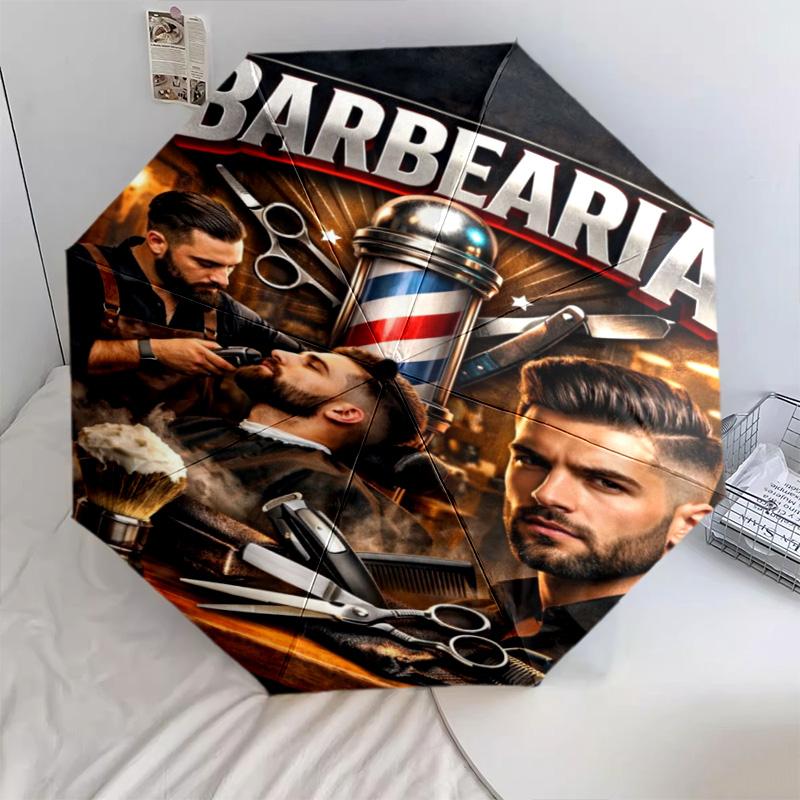 1PC Barber Shop Vintage Style Automatic Umbrella - Suitable Travel Outdoor Portable Umbrella Birthday Gift Daily Essentials