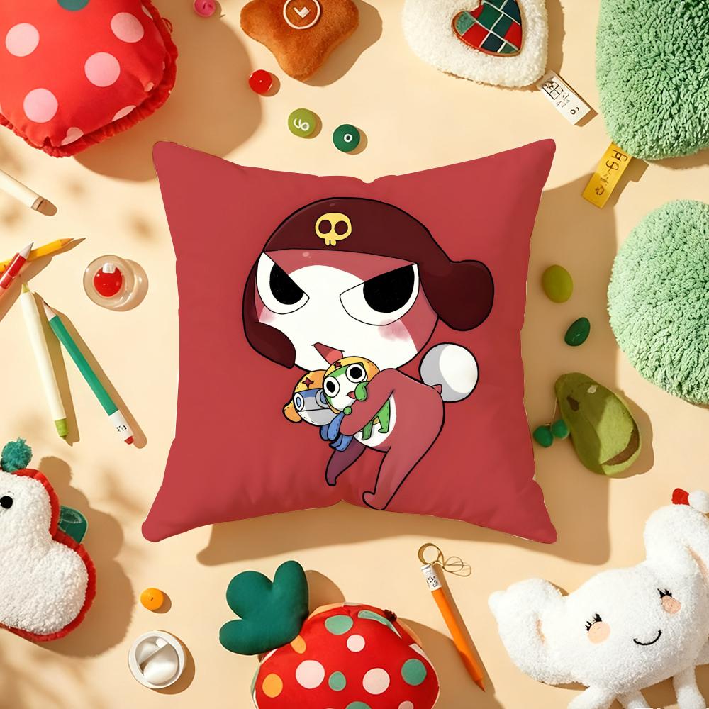 Funny Cartoon Keroro Gunsou Frog Cushion Cover Plush Fabric Soft Double-Sided Printed Sofa Warm Winter Home Gift Pillow Cover