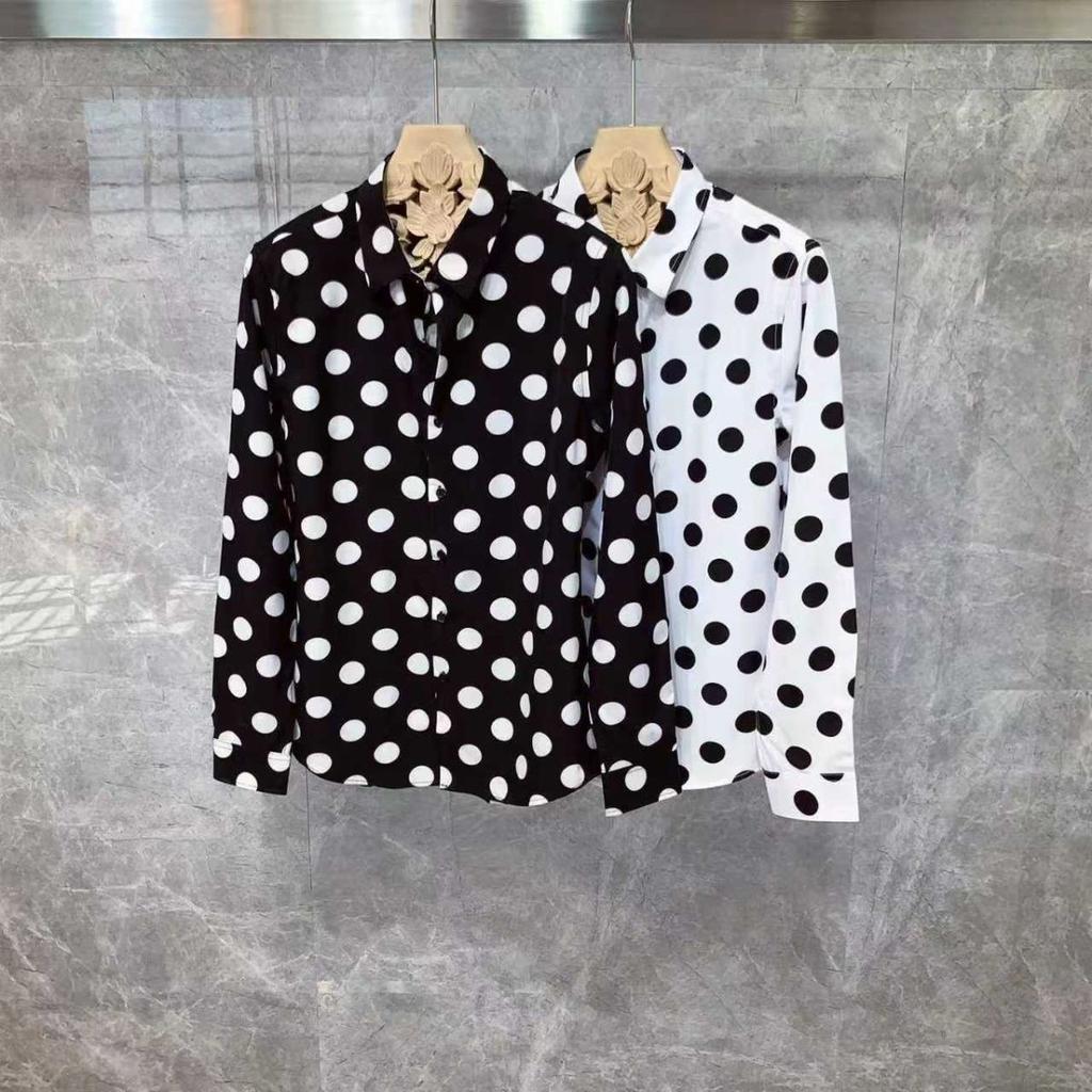 Polka Dot Print High-end Long-sleeve Shirt Casual Korean Style Trendy Cool and Chic Loose Shirt Wrinkle-free