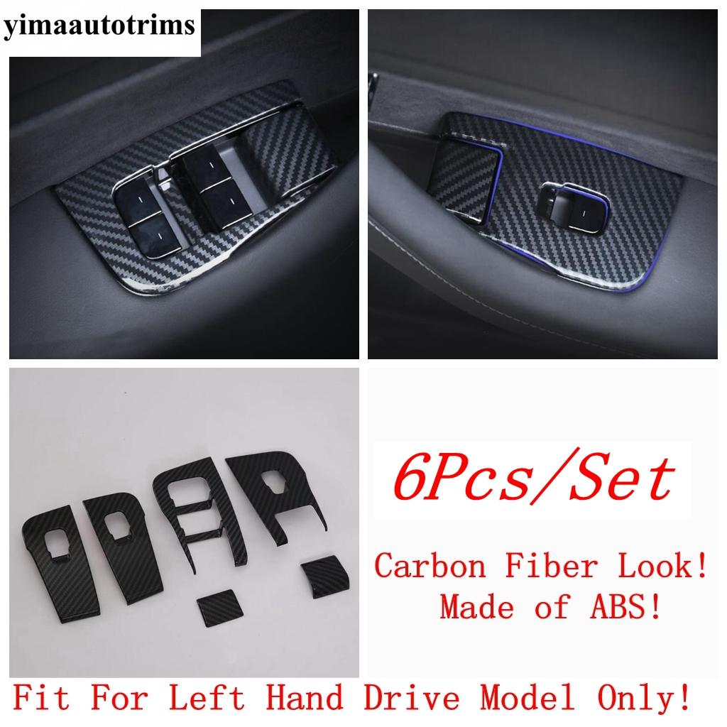 For Tesla Model 3 Y 2018 - Car Armrest Window Lift Control Button Panel Cover Trim ABS Carbon Fiber Accessories Interior