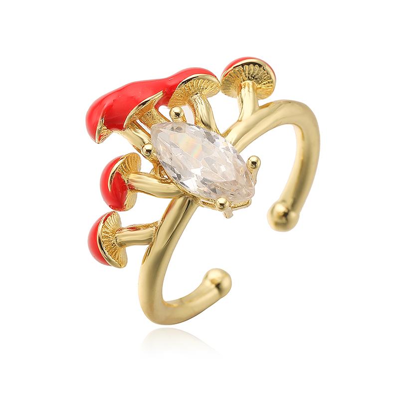 

HECHENG, Spring Forest Series Mushroom shaped Ring with Adjustable Opening, Neutral Enamel Drip Oil Copper Metal Ring 1 Pcs resizable