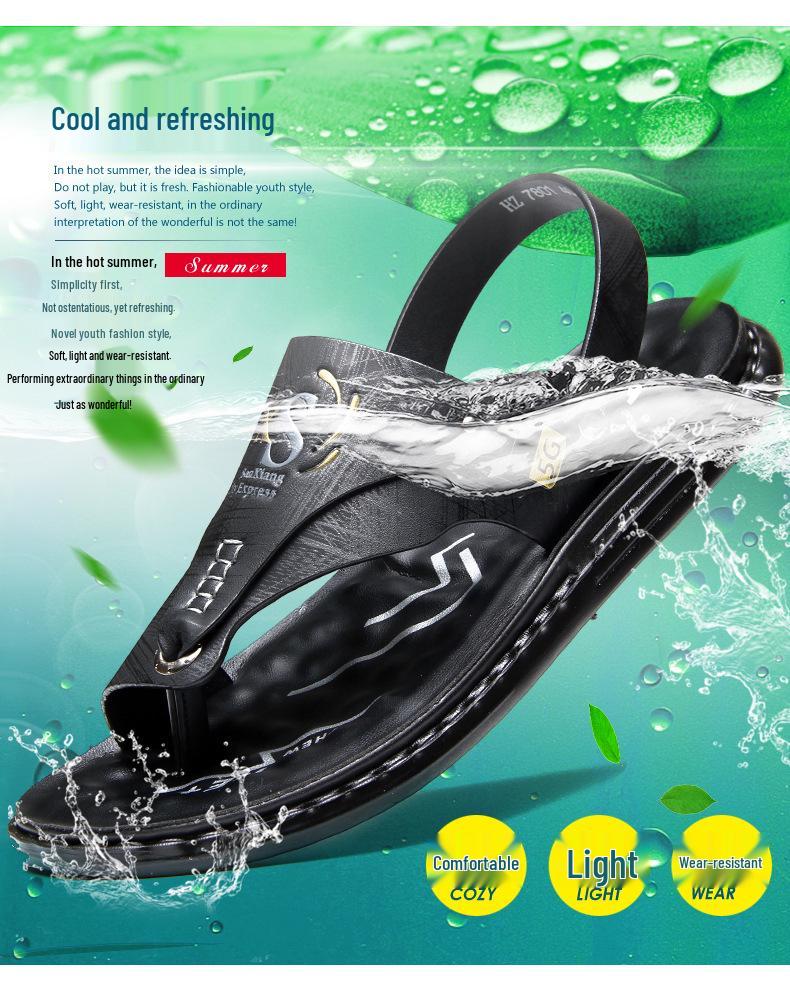Men’s Genuine Leather Dual-Use Sandals and Slippers – Versatile Casual Beachwear