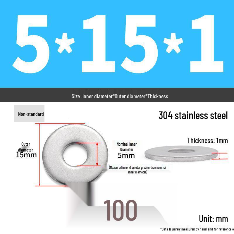 304 Stainless Steel Enlarged Flat Washer Ring (Sizes: M1.6-M22)