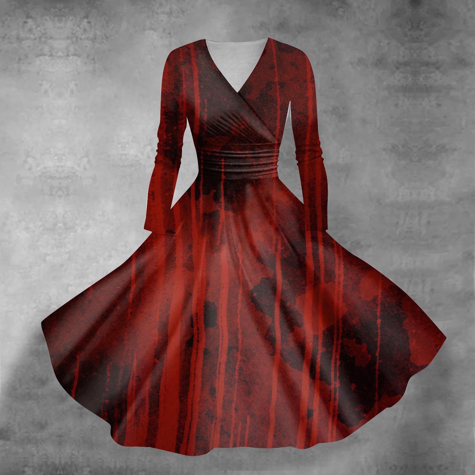 

Женское повседневное и модное сексуальное платье с v-образным вырезом и длинными рукавами с принтом на Хэллоуин XXXXXL винный