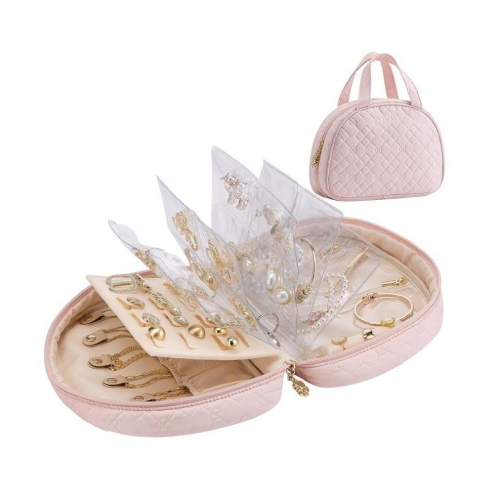 

Portable Peach Skin Velvet Jewelry Bag Large Capacity with Loose-leaf Travel Jewelry Case Jewelry Storage Bag Women One Size