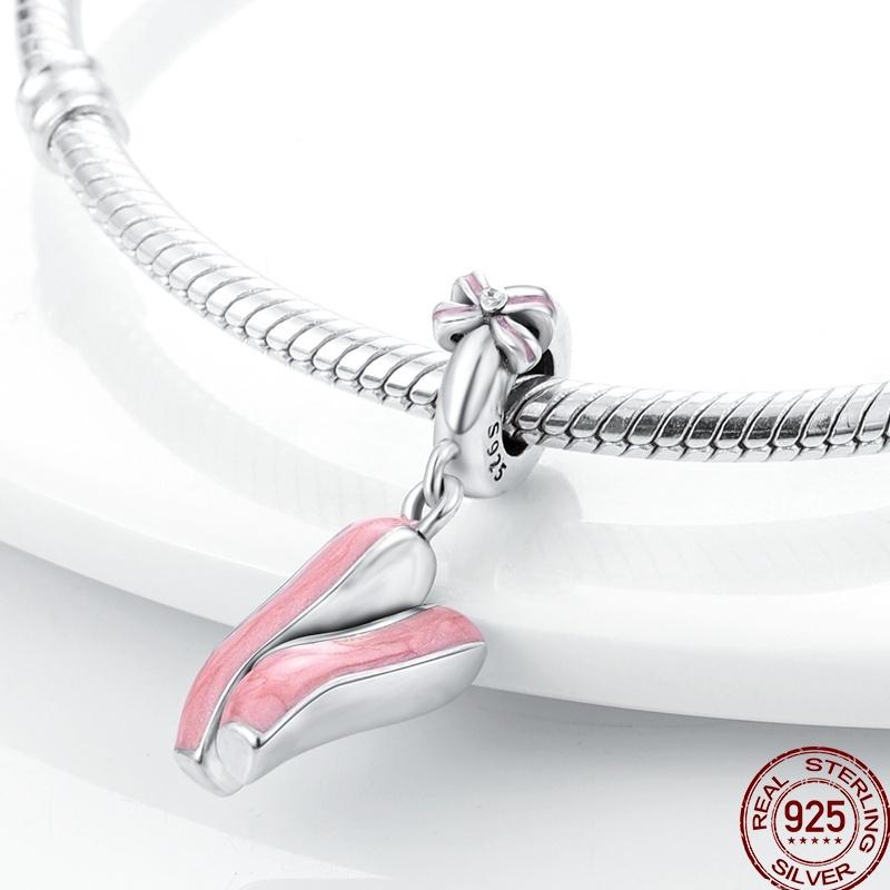 925 Silver Romantic Princess Pink Dress Lipstick Dancing Shoes Charm Beads For 3MM 925 Original Bracelet Jewelry