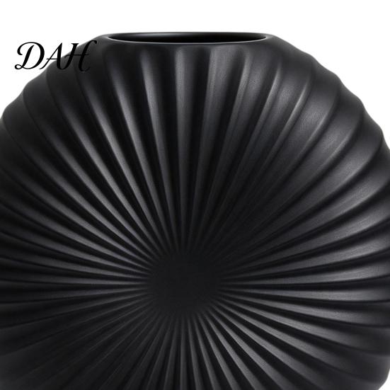 Modern Entrance Table Decor Oblate Circular Radial Texture Decorative Vase, Floral Container for Living Room Entryway, Dining Flower Vessel