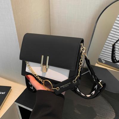 Spring New Color Contrast Fashion PU Shoulder Bag, Suitable for Business Commute Shopping Party Friends