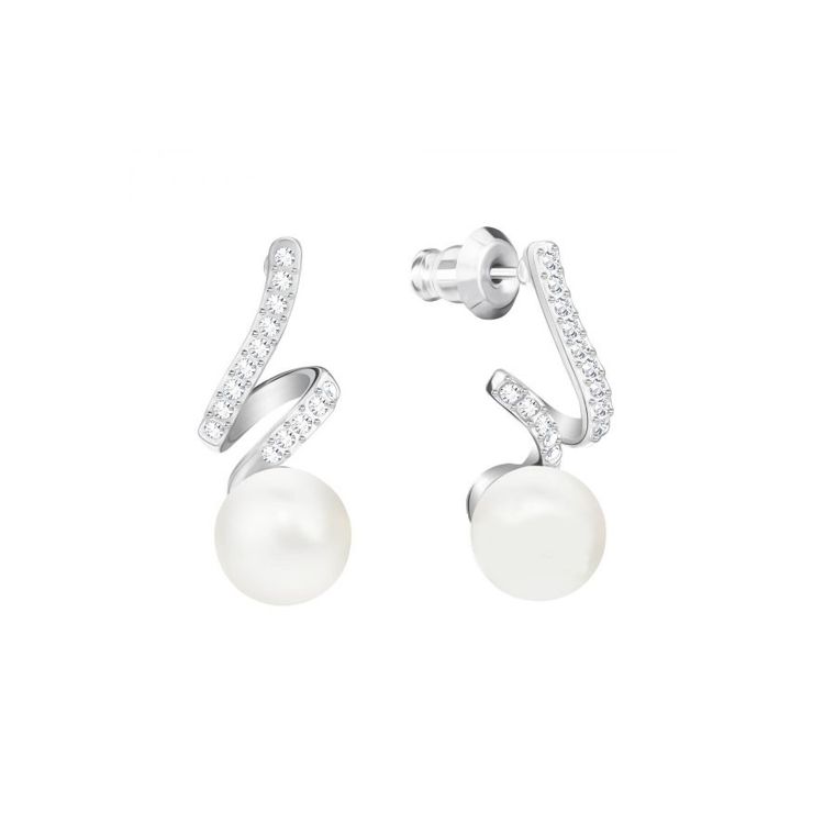 Swarovski Gabriella Spiral Pearl White Gold Plated Earrings Women earrings 5410976 Box (Random Color)