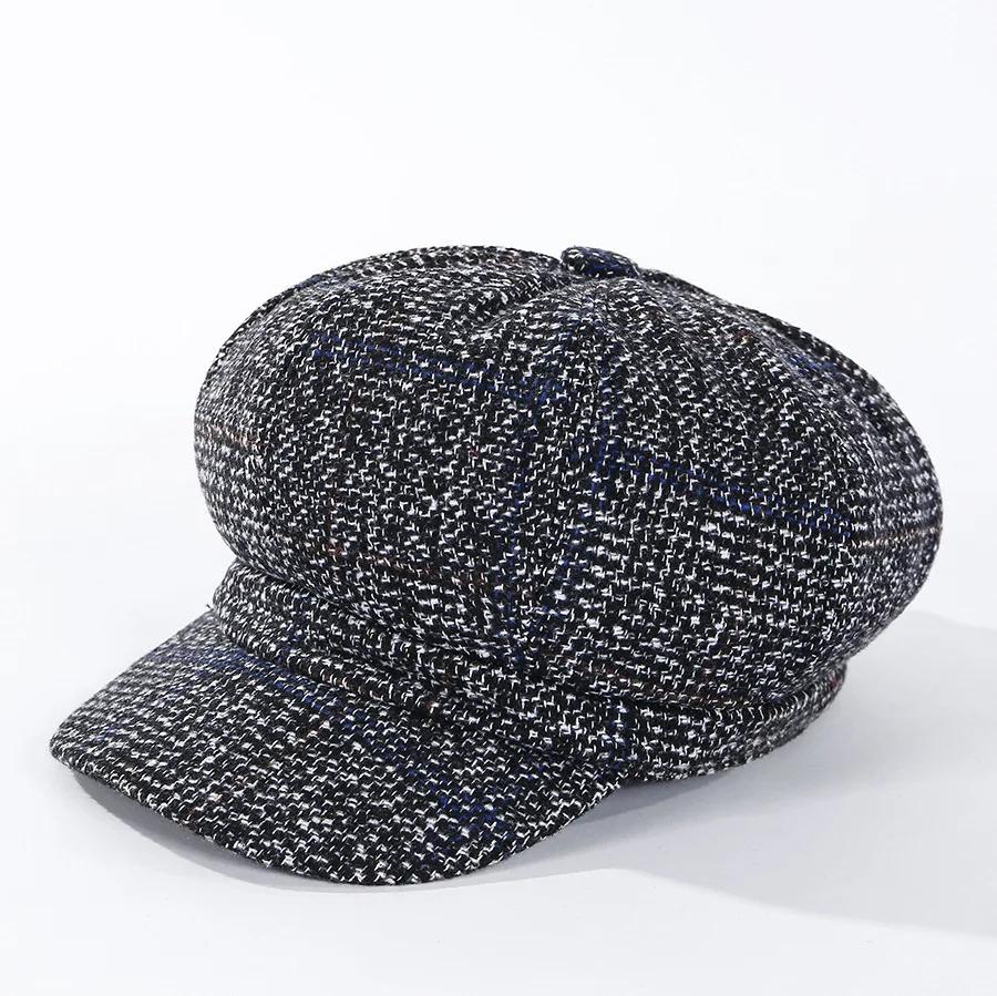 Women's Vintage Octagonal Beret, Newsboy Hat, Casual Imitation Woolen, Plaid, New Fashion, 2024