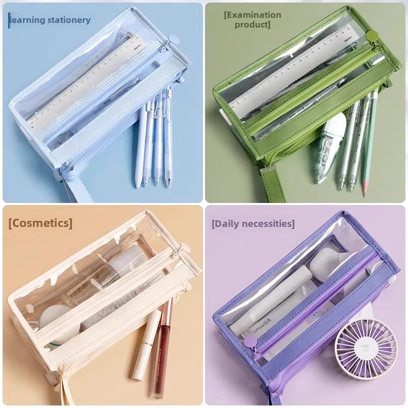 Romslig Gjennomsiktig Blyant- og Kosmetikketui for Eksamener: Multifunksjonell, lett tilgjengelig skrivesakermappe