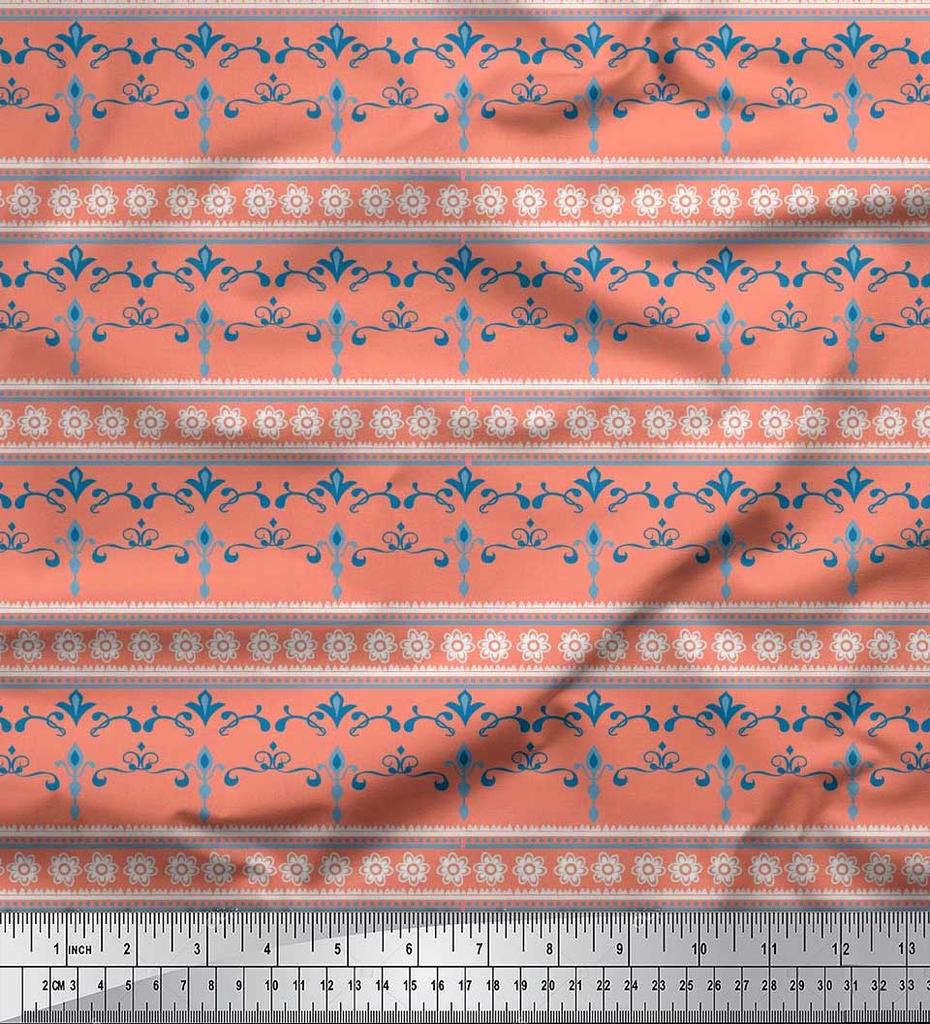 Soimoi Japan Crepe Satin Fabric Stripe,Floral & Filigree Damask Decor Fabric Printed Metre 42 Inch