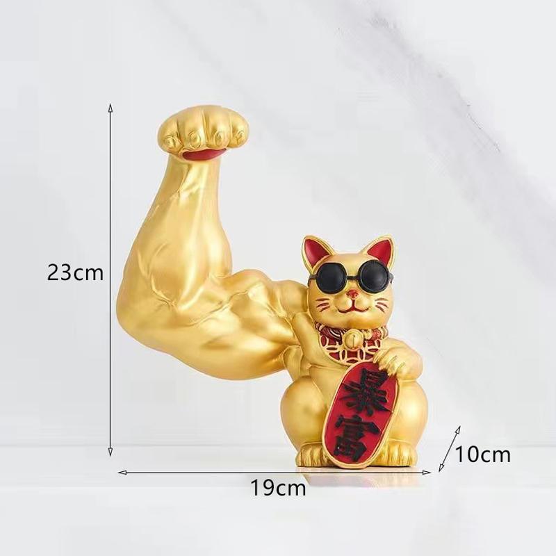 1Pcs Muscle Arm Lucky Cat Ornament Gifts Home Decoration Vigorous Cat Statue